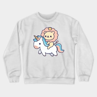 funny Lion ride unicorn Crewneck Sweatshirt